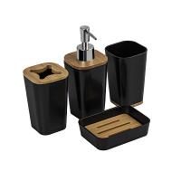 Набор для ванной САНАКС 4 предмета акрил черный с вставками из бамбука 20814
