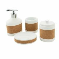 Набор для ванной САНАКС 4 предмета акрил белый с вставками из пробки 20819